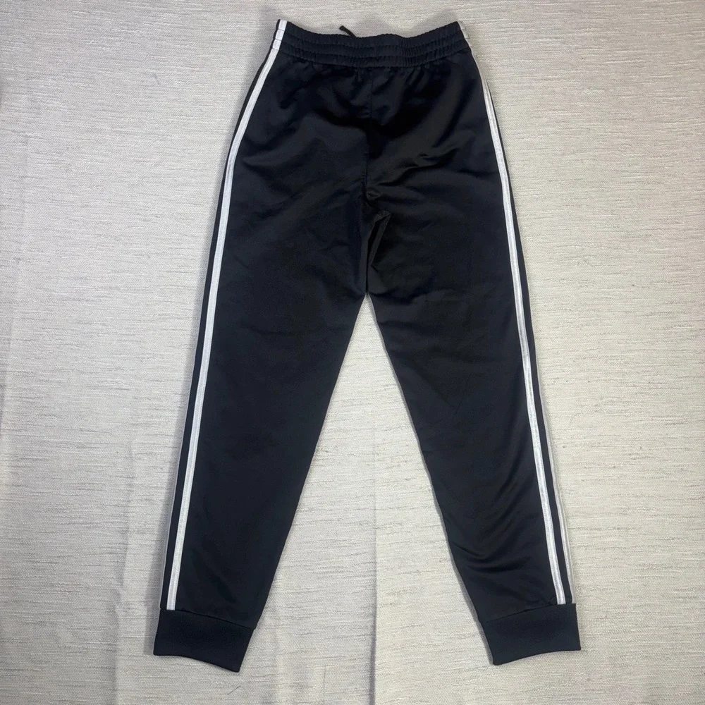 Adidas Boys Track Pants Black White Stripes Joggers Size M 10/12 Activewear